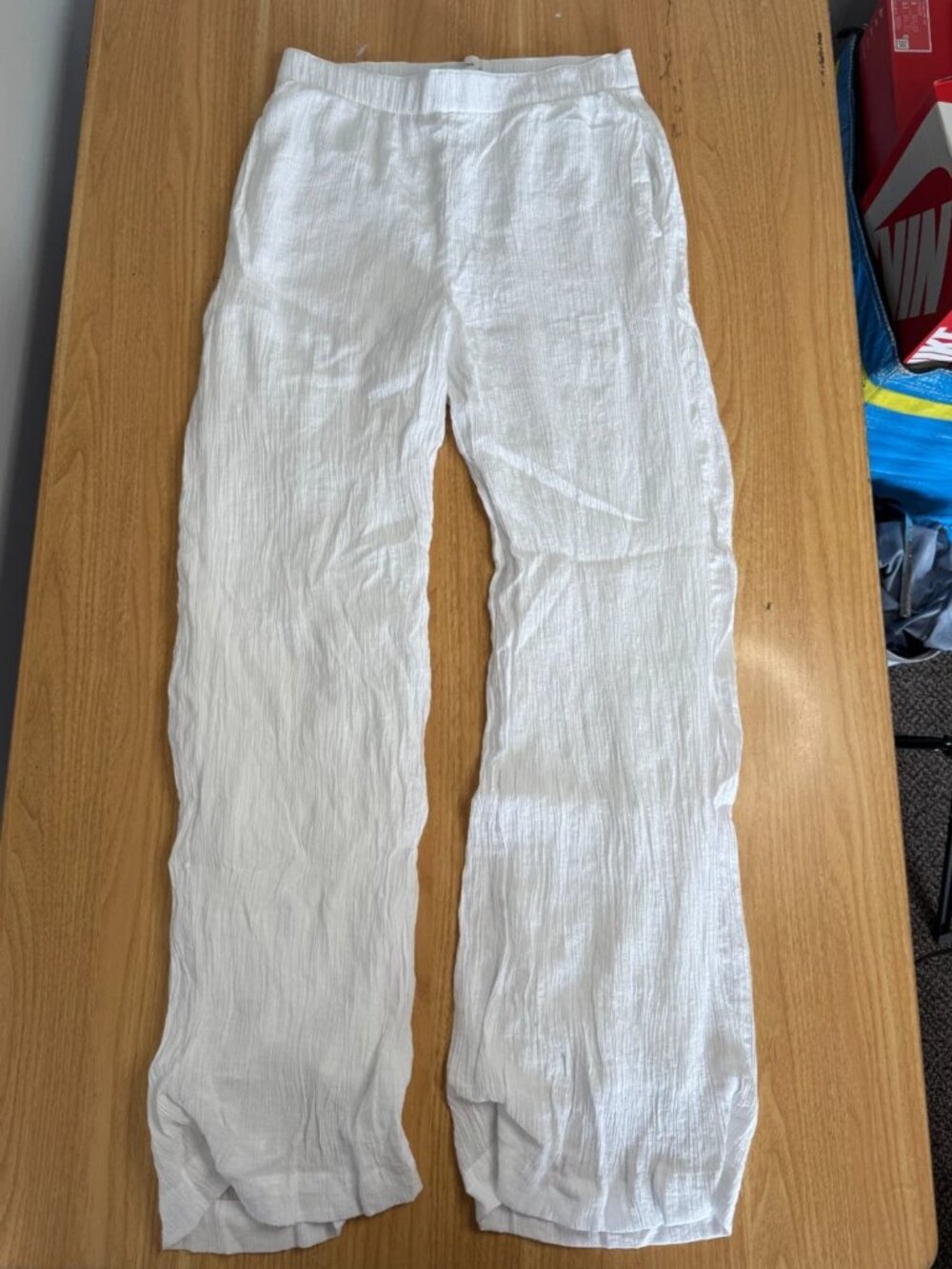 Abercrombie & Fitch Womens Crinkled Textured White Gauze Wide Leg Pants Size S